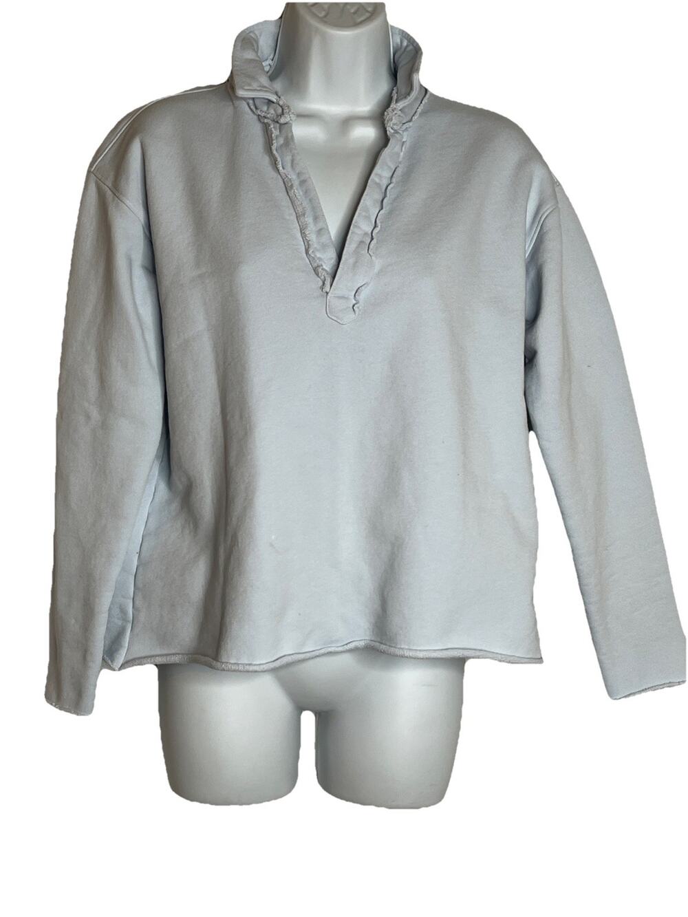 Frank and Eileen Women's S Light Blue Popover 100% Cotton Long Sleeve Top